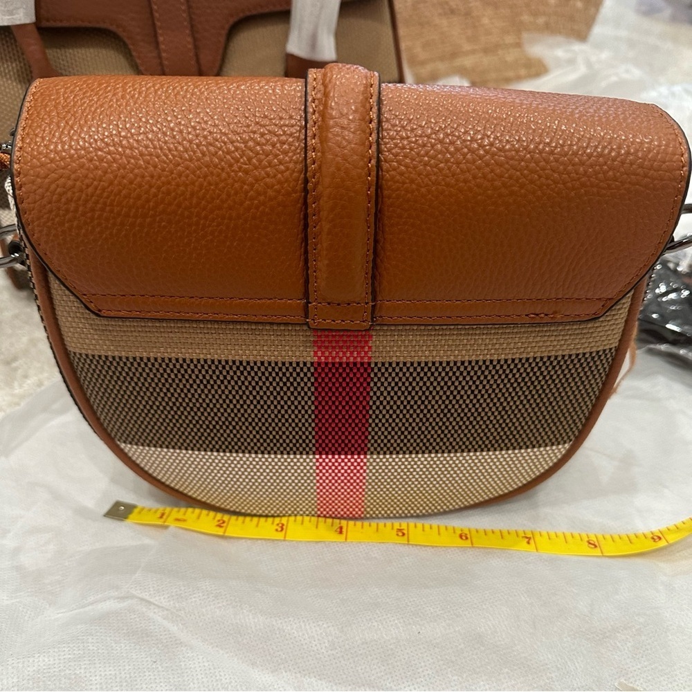 Genuine Leather and Woven Checked Mini Crossbody - Picture 12 of 15